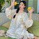 Shuo Gu Jin (SHUO GU JIN) new sweet long-sleeved nightgown for women, cute pajamas for women, spring and autumn, home clothes dress with chest pad ins style AM-13063 [with chest pad] (80-100Jin [Jin equals 0.5 kg]) M