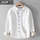 Jeep Spirit Men's Men's Linet Long à manches à manches japonais Collier de support décontracté chinois Spring et automne Coton et Linette de chemise de coton 9896 Grey-Green XL 135Jin [Jin est égal à 0,5 kg]