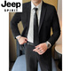 JEEP SPIRIT Suit Jacket Men's Slim Suit Casual Business Professional Formal Wear Handsome Groomsman Suit Two-piece Black Suit S