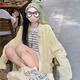 Jin Jin is equal to 0.5kg. Mu cream yellow striped shirt for women Korean style ins casual style early autumn wear loose design sun protection jacket light yellow-one size