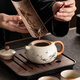 Porcelain brand tea set, one pot and four cups, household light luxury Kung Fu teapot, tea cup with tea tray, small set for making tea for guests, Huang Ru Yu Huang Liang 4 cups + walnut color small square plate