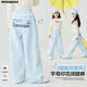 
OVE Girls' Wide Legs Spring and Autumn 2025 New Children's Lace Spliced ​​Casual Sleeve Pants Large Children's Ballet Style Straight Pants Two-Pack [15279 Blue +15279 Gray] 110 110cm
