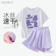 
SKONWAT girls quick-drying suit children's summer badminton summer tennis girls running training suit medium-sized children's sportswear 9900+6668 purple [set] 170