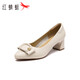 Red Dragonfly Leap Moon Shoes High Heels 25 Spring Thick Heels Women's Shoes Pointed toe Workplace Small Leather Shoes Single Shoes WLB15124 Beige White 36