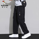 Woodpecker overalls men's autumn and winter new straight overalls casual pants men's trendy loose simple fashion versatile long pants 9930 black 5XL
