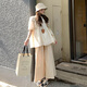 Ranqi Mommy Pregnant Summer Suit Set Two-Piece Cotton Hollow Shirt Top Summer Thin Fashionable and Casual Lazy Style Apricot Top + Khaki Wide Leg Pants [Set] 2XL