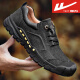 Huili casual leather shoes men's genuine leather spring and autumn outdoor hiking toe-mounted shoes layer cowhide sports shoes soft sole breathable work shoes black single layer BXT18655 40