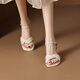 Belle-Tread-Sandalen für Frauen, die 2025 Sommer mit dem französischen Temperament mit mittlerer Ebene mit Rock dicke Absätze mit einem Streifen-High Heels Y683 Aprikosenfarbe [geometrischer Diamantmid-Heel] Fersenhöhe 5 37