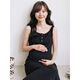 Miduli maternity dress for summer thin French suspender skirt for outer wear vest long skirt for maternity dress active black L

