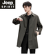 JEEP SPIRIT风衣男中长款外套2025新款春秋季过膝克苏鲁文职行政商务休闲大衣 黑色 M 100-120斤