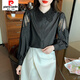 
Piercadian embroidered cotton shirt for women 2025 autumn new fashion embroidered white shirt loose versatile long-sleeved top CY9227 Black S [Suggested 75-95Jin [Jin equals 0.5 kg]]