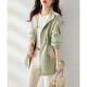 
Shangjing Spring and Autumn Trench Coat for Women Mid-Length Small Hat Waist Hooded Contrast Color Versatile Commuter Jacket Green M