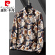 皮尔卡丹（pierre cardin）胖子大码衬衫男长袖花衬衣夏威夷冰丝感免烫坠感加肥加大短袖 黑色 9207 短袖 XL 180/92A 建议155-170斤