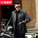 Hengyuanxiang high-end leather jacket for middle-aged men spring and autumn new men's business casual pu leather jacket mid-length windbreaker dad wear black style 9907 side pocket plus velvet XL 180 (150-165Jin Jin is equal to about 0.5 kg)