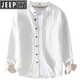 Jeep Spirit Men's Men's Linet Long à manches à manches japonais Collier de support décontracté chinois Spring et automne Coton et Linette de chemise de coton 9896 Grey-Green XL 135Jin [Jin est égal à 0,5 kg]