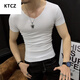 
KTCZ summer thin men's markless short-sleeved T-shirt V-neck slim casual fitness sports black tight-fitting clothes men's trend 1504 white round neck long-sleeved M 165