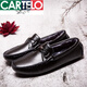
CARTELO brand bean shoes for men versatile trendy leather lazy casual leather shoes business black one-footed spirit young men shoes men black 9880 lace-up style store gift bag 41