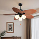 Weather vane medieval style retro restaurant fan light imitation vine leaves pastoral country style frequency conversion large wind power silent ceiling fan light 52-736A dark leaf 3 light-yellow and green Tiffany