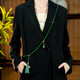 CLCEY new Chinese style necklace green beaded tassel sweater chain high-end long crossbody chain literary retro accessories round button long tassel necklace can be crossbody (Ma 1391