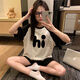 Xiangyaxin Pyjamas für Frauen im Sommer Pure Cotton Shorts 2025 neuer Stil für Outdoor Wear Student Lässiger Internet -Promi -Style -Kleidungsanzug 719 Plaid Katze L.