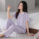 
Kuaishen pajamas for women in summer pure cotton thin short-sleeved trousers for women, mother casual loose doll collar, can be worn outside home clothes 698 Taro purple L [160-165CM/100-125Jin [Jin equals 0.5 kg]]