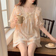 
Catman princess style summer cute pure cotton short-sleeved pajamas girl sweet loose home clothes 3524-Little Bear Blue M