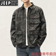JEEP SPIRIT春秋美式迷彩长袖工装衬衫男宽松潮牌大码休闲外套潮夏季上衣 灰色A828 L