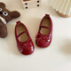 Ershanji 2025 Spring and Summer New Girls' Leather Shoes with Bow Knot Children's Shoes Little Girls Princess Shoes Soft Sole Peas Shoes Shallow Mouth Single Shoes Bow Knot Leather Shoes Wine Red Size 32 Inner Length 19.2cm