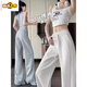 Erste Bananenhose für Frauen im Sommer 2025 Neue erweiterte Version hohe Taille Draping Drapy-Beine lässige amerikanische Sportsporthosen 671# Weißes Grau [Länge] Stammliche S [Empfohlen 90jin [Jin gleich 0,5 kg] unten]