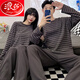
Langsha's new couple's pajamas in spring and autumn new long-sleeved pure cotton men and women's simple and high-end striped home clothes two pieces BG_15567# double length dark gray stripes M women
