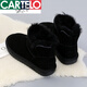 CARTELO leather snow boots for women in 2023 new fashionable fur integrated plus velvet short boots non-slip warm cotton shoes for women camel color 36