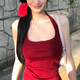 麓格立挂脖吊带背心女带胸垫复古港风纯欲辣妹修身显瘦U领红色打底上衣 挂脖吊带【酒红色】95-120斤