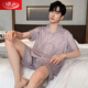 Langsha pajamas men's summer ice silk short sleeve shorts suit simulated silk sense summer large size student home clothing 6630 L