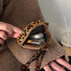 Black leather Kitty leopard print coin wallet student headphones bag coin bag cartoon storage key bag pendant bag black leather leopard print KT coin wallet