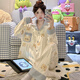 Xuan Mulin pajamas for women in spring and autumn long sleeves chest pad 2025 new cute cartoon sweet bear summer home clothing set a691 Star Beaver M