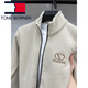 Tommy Shekelly Tommy Spring Fleece Thickened Sweatshirt Jacket High-end Heavy Middle-aged Daddy's Stand-Link Zipper Wool Cardigan Men Grey XL
