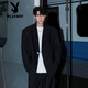 Playboy (Playboy) Anzug Jacke Herren sternbedeckte schulter gepolsterte Look gutaussehende Style Anzug Haarstylistin trägt Verlobungsjacke schwarz l