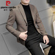 皮尔卡丹（pierre cardin）2025春秋男士西服外套韩版潮流休闲长款修身痞帅格子毛呢西装 咖色[2023/新款/外套/夹克/男装 62 XL[建议130-150斤]