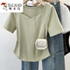 Carpintero de carpintería gran tamaño grasa de mujeres MM Summer Nuevo estilo 2025 Collar cuadrado Tamita de manga corta Diseño de hombro de moda Top 13701 4xl Recomendado 176-190Jin [Jin es igual a 0,5 kg]
