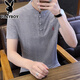 
Playboy summer short-sleeved T-shirt men's thin ice silk V-neck Chinese style Tang suit short-sleeved T-shirt base shirt men's clothes khaki 9193 4XL