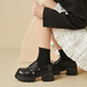 Qifanni flavan.fv semelle épaisse chaussures en cuir surélevées pour les femmes au printemps nouveaux talons épais semelles molle non glissée de style collégial pour filles chaussures en cuir décontractées 1289-2 noir 38 (240 mm)