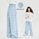 
I.KARNOW girls' wide-leg pants summer and autumn 2025 new style girls' big children's clothing fashionable blue plaid pants children's casual straight pants 15266 blue pants 160