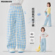moonkids girls blue plaid pants summer thin wide-leg pants 2025 new children girls pants summer casual straight [15266 blue plaid +15279 gray] 110 cm