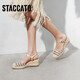 
STACCATO 2025 spring new barley shoes bag-toe sandals fisherman shoes thick-soled height-enhancing women's sandals EUQ08AH5 shining ginkgo 34