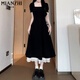 
Cotton Hepburn style black French short-sleeved dress for women in summer new style slim Guangzhou thirteen-row gentle style long skirt black long style [1595 high quality 29.5] XL 115-130Jin [Jin equals 0.5 kg]