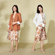 Armoire rose et bleue [style de vacances français] 2025 Automne Silk-Imprime Style Robe en V-Neck pour femmes 551L679 Rimu Orange L
