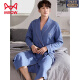 Catman MIIOW waffle bathrobe men's spring and autumn pure cotton medium-length men's nightgown 2025 new absorbent integrated bathrobe LJ96827 M [weight 100-120Jin [Jin equals 0.5 kg]]