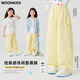 moonkids girls' pants spring and summer style 2025 new summer wide-leg pants children's casual banana trousers girls straight-leg pants two-pair 15280 tender yellow + 15280 blue 110 cm