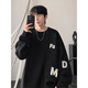 POUM round neck sweatshirt men's spring and autumn style trendy American printed long-sleeved hat-free top New Year red Hong Kong style sweatshirt YSXS-H1476 black L