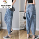 Woodpecker (TUCANO) 2025 spring and summer new jeans for women, slim and versatile, large size fat girl loose Harren Roll work pants for women, W9923# blue S 80-95Jin [Jin equals 0.5 kg]